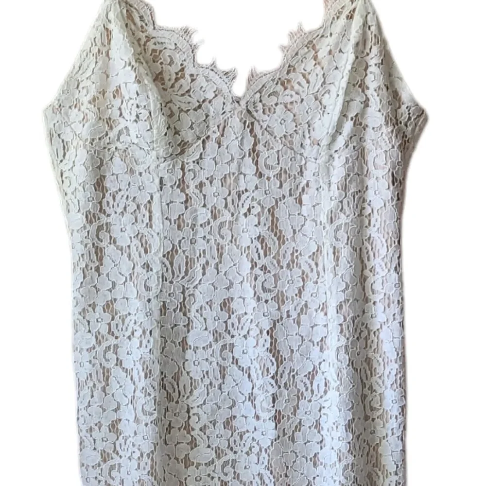 Bardot White Lace Overlay Nude Cami Strap Vneck Midi Dress Womens 10 - Picture 2 of 7